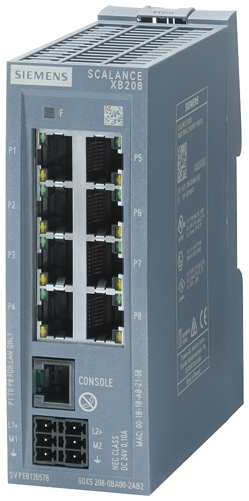 6GK5208-0BA00-2AB2 SCALANCE XB208 managed Layer 2 IE switch 8x 10/100