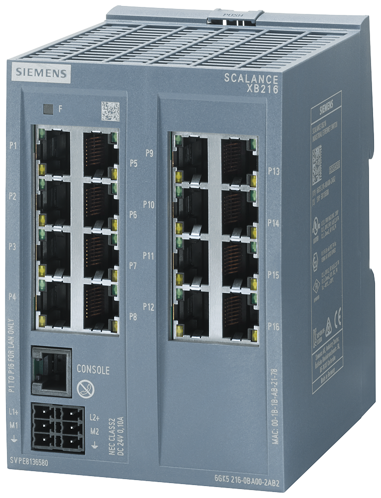 6GK5216-0BA00-2AB2 SCALANCE XB216 managed Layer 2 IE switch, 16X 10/100