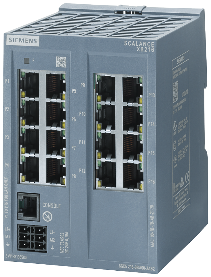6GK5216-0BA00-2AB2 SCALANCE XB216 managed Layer 2 IE switch, 16X 10/100