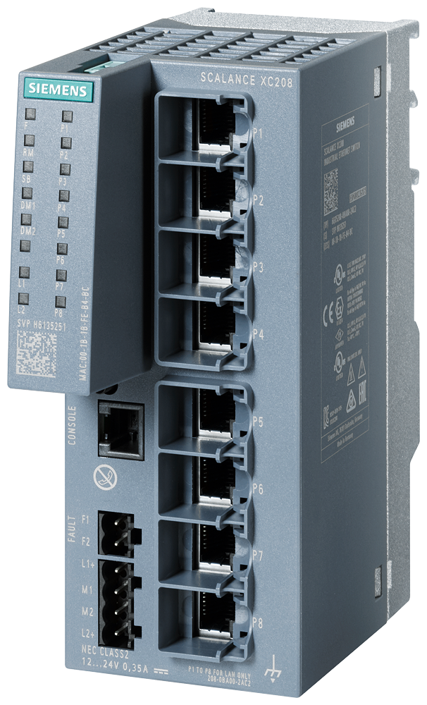6GK5208-0BA00-2AC2 SCALANCE XC208 manageable Layer 2 IE switch; IEC 62443-4-2