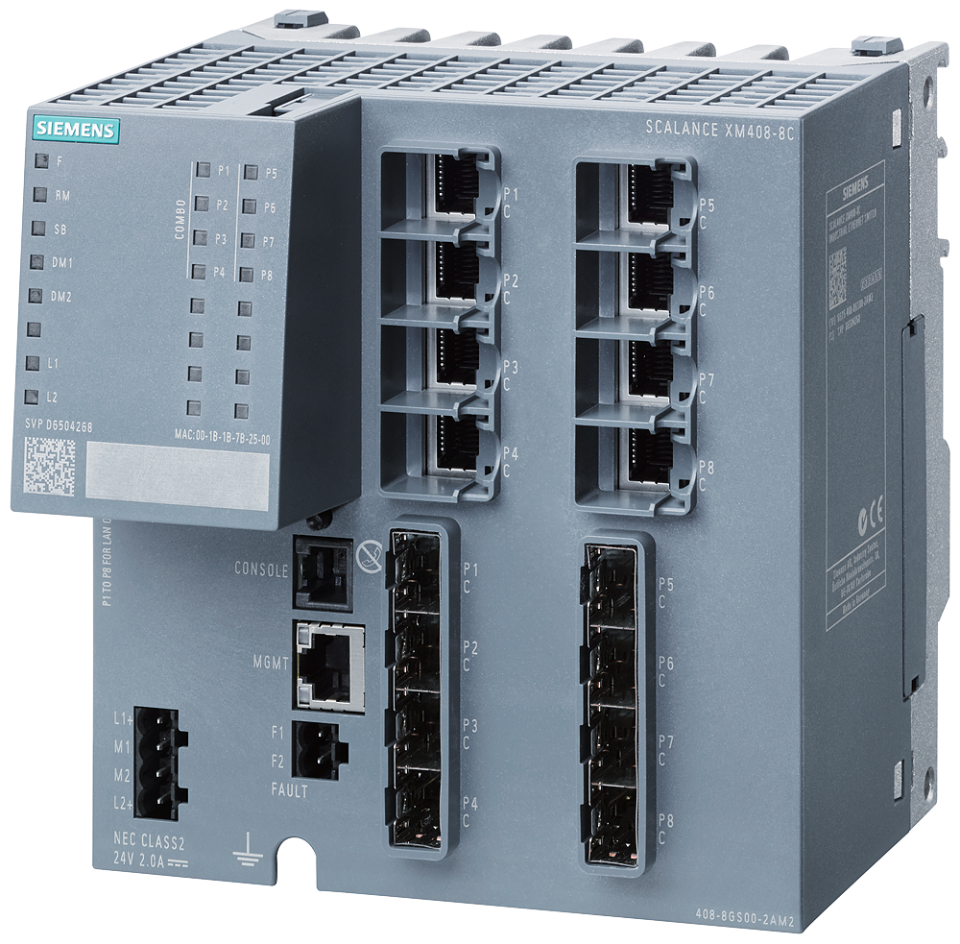 6GK5408-8GR00-2AM2 SCALANCE XM408-8C; managed modular IE switch; 8x 10/100/1000