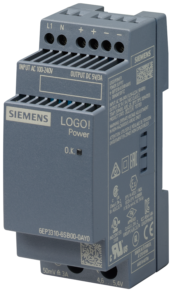 6EP3310-6SB00-0AY0 LOGO!POWER 5 V / 3 A stabilized power supply input: