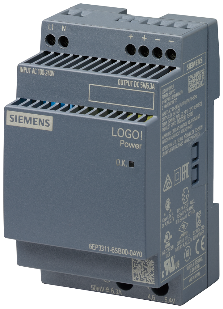 6EP3311-6SB00-0AY0 LOGO!POWER 5 V / 6.3 A stabilized power supply input: