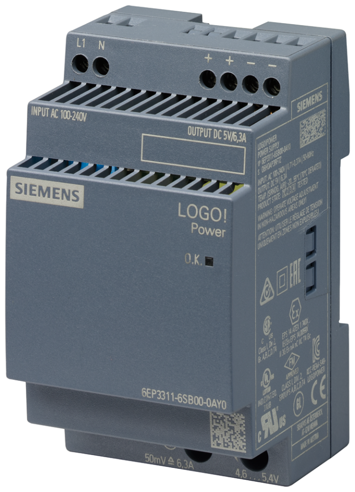 6EP3311-6SB00-0AY0 LOGO!POWER 5 V / 6.3 A stabilized power supply input: