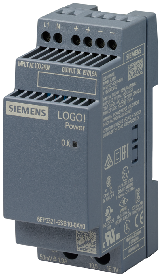 6EP3321-6SB10-0AY0 LOGO!POWER 15 V / 1.9 A stabilized power supply input:
