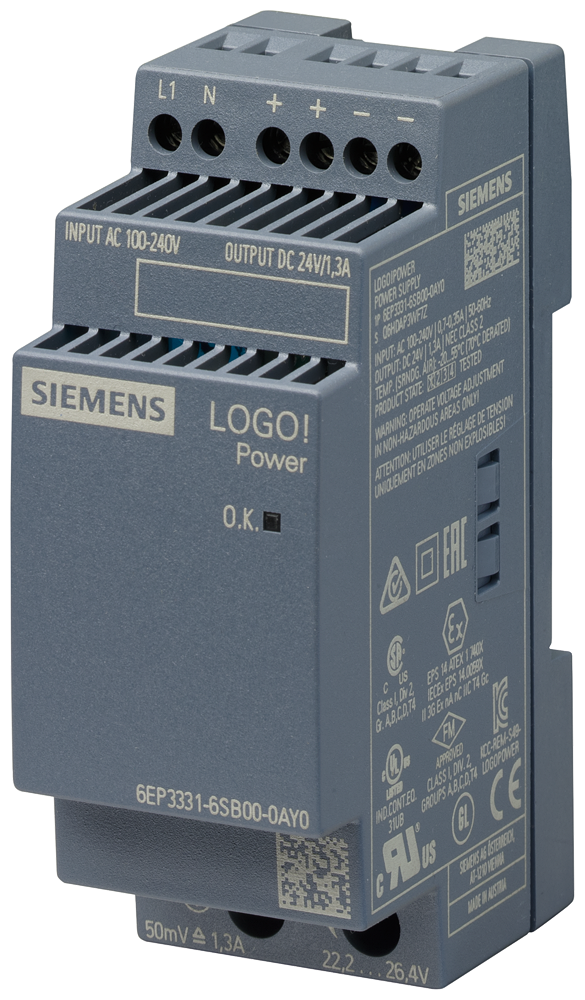 6EP3331-6SB00-0AY0 LOGO!POWER 24 V / 1.3 A stabilized power supply input: