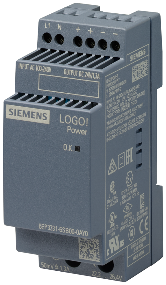 6EP3331-6SB00-0AY0 LOGO!POWER 24 V / 1.3 A stabilized power supply input: