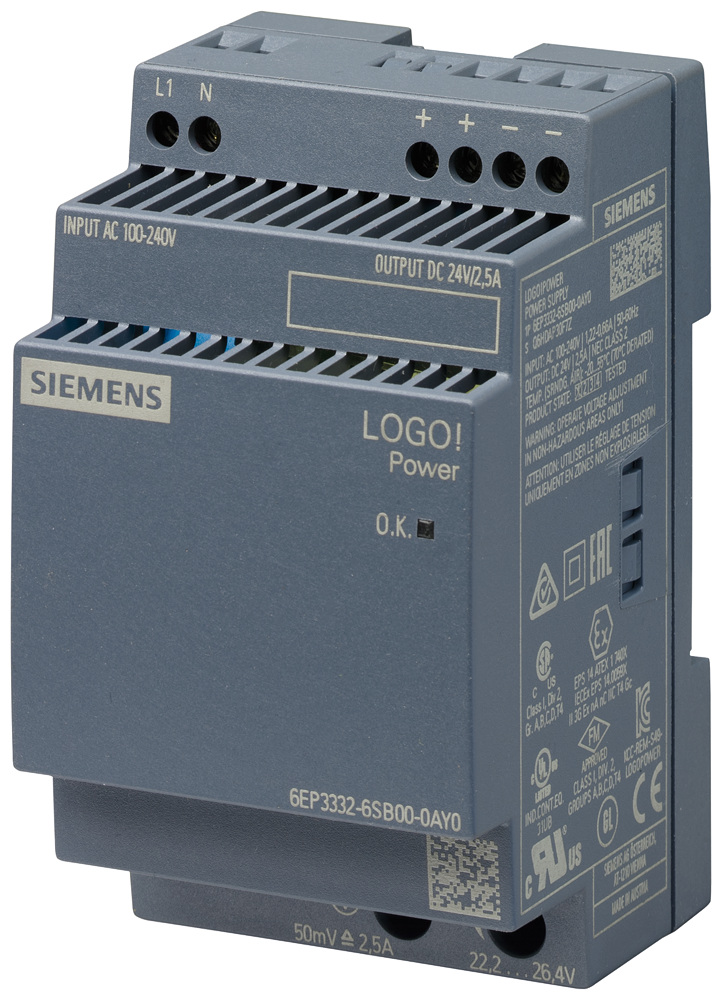 6EP3332-6SB00-0AY0 LOGO!POWER 24 V / 2.5 A stabilized power supply input: