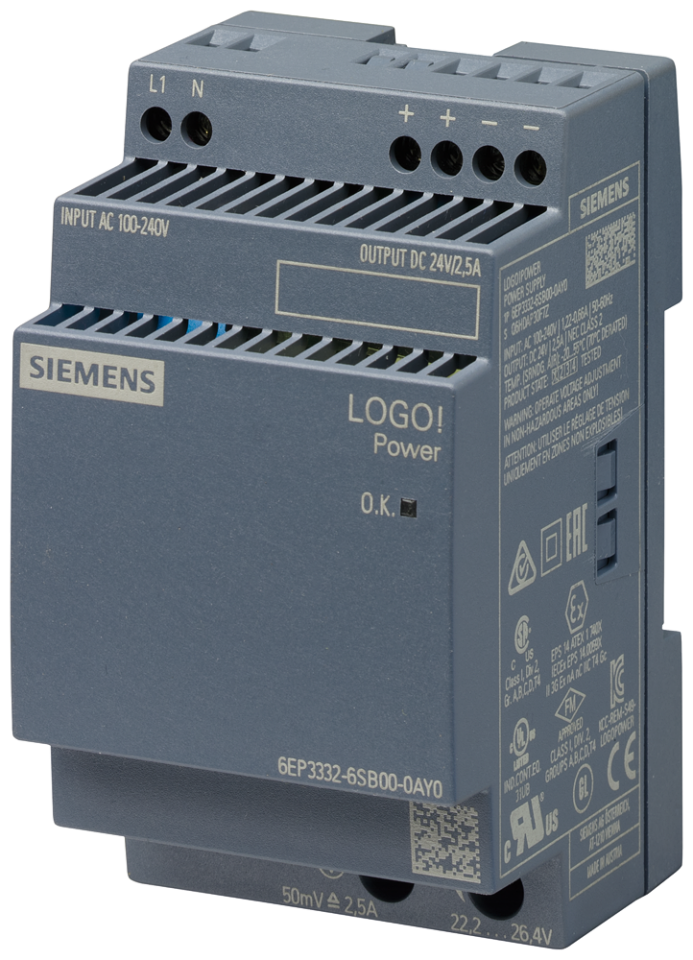 6EP3332-6SB00-0AY0 LOGO!POWER 24 V / 2.5 A stabilized power supply input: